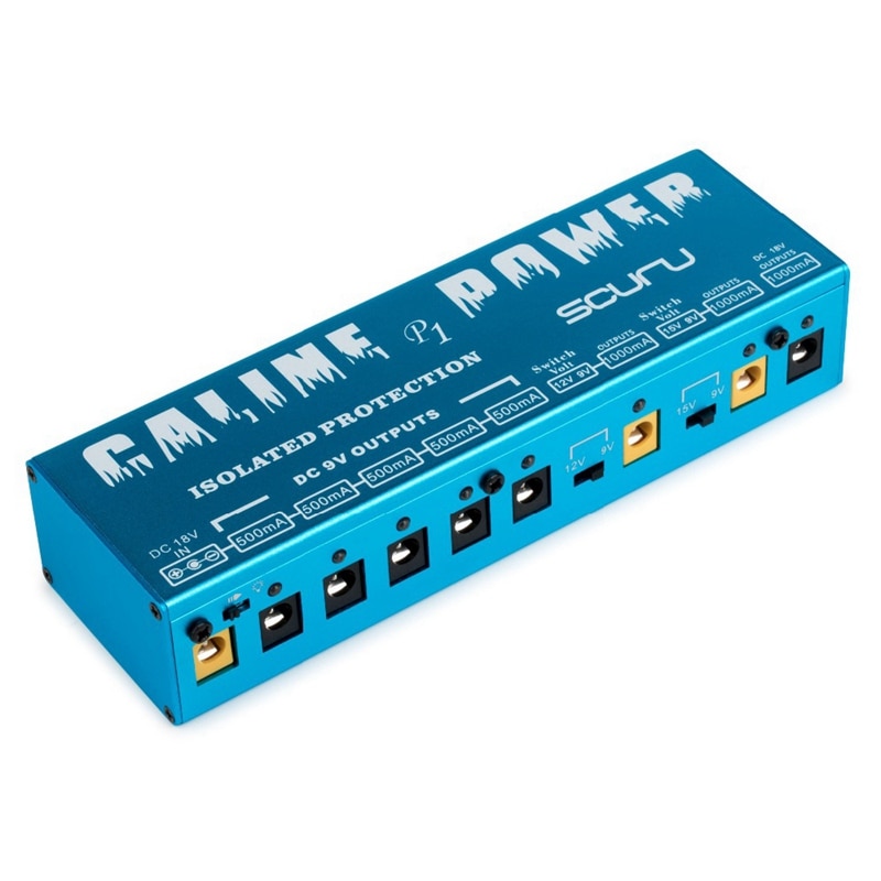 Caline  p1 isoleret strømforsyning 18v 2a 36w guitareffektpedal 8 isolerede udgange strømforsyning  p1 blå farve guitartilbehør