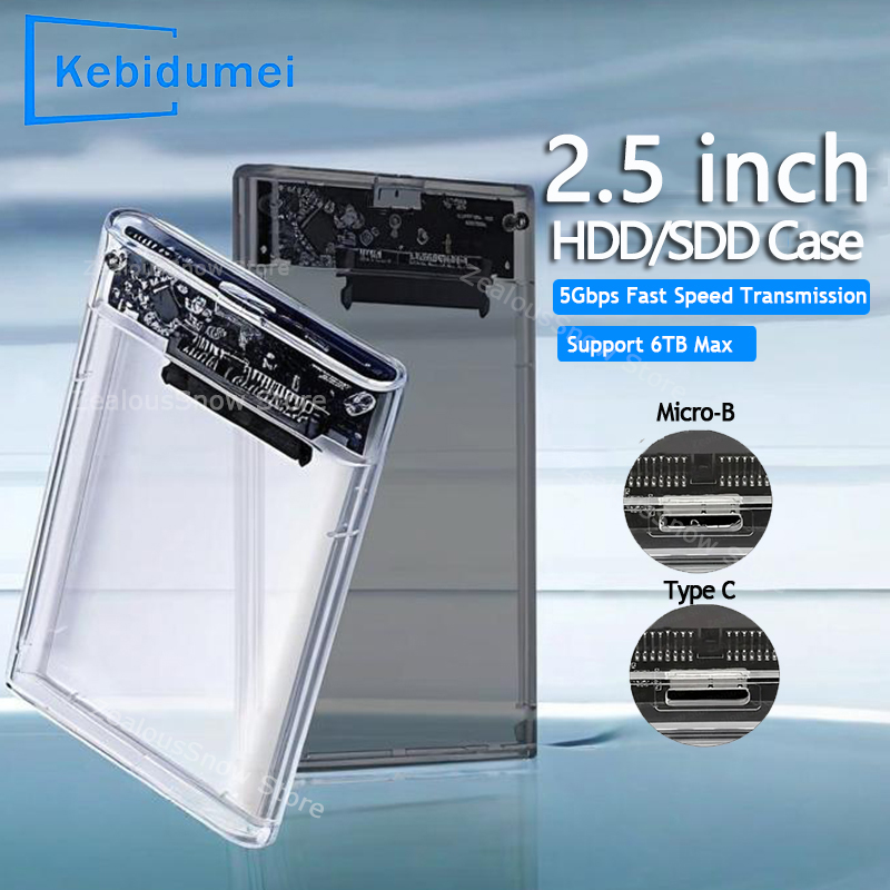Usb 3.0/ typ c hårddiskhölje 2.5 tums sata ssd extern hårddiskfodral med 5 gbps överföringshastighet mobila genomskinliga hårddiskboxar
