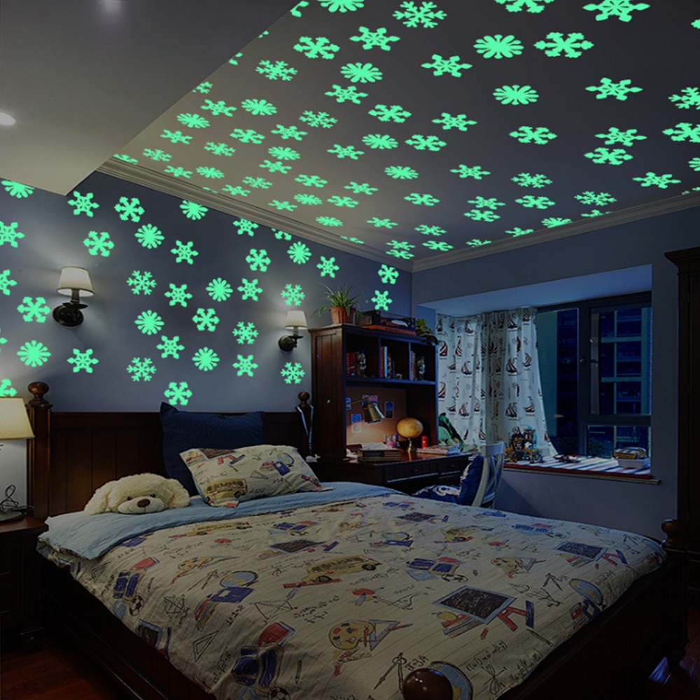 50 stk 3d lysende snefnug vægmærkater fluorescerende glød i mørket mærkat til børn baby værelser jul klistermærker boligindretning