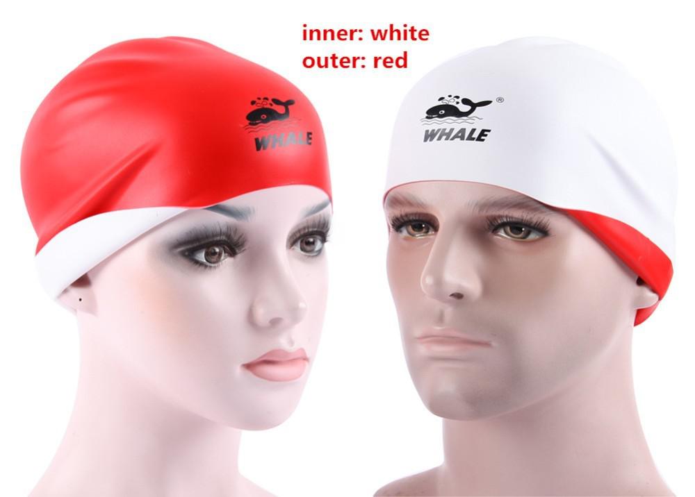 Whale Swimming Caps For Long Hair Silicone Double-sided Swim Caps Waterproof Unisex Adult 3d Women Men Ear Swimming Pool Caps: red Swimming Caps