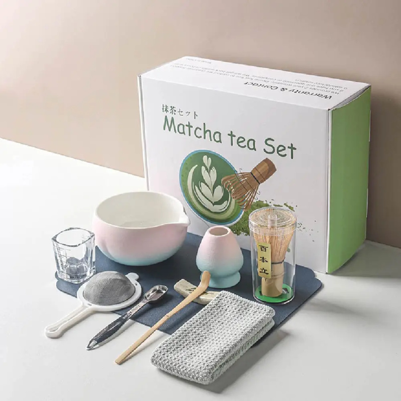 Kit Matcha service à thé, fouet et bol avec bec et cuillère à mesurer, support de fouet en céramique, outils de préparation du thé Matcha japonais