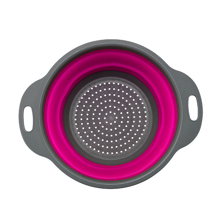 Silicone Foldable Colander Folding Collapsible Drain Strainer Fruit Vegetable Washing Basket Kitchen Storage Tool Draining Pasta: Rosered / S