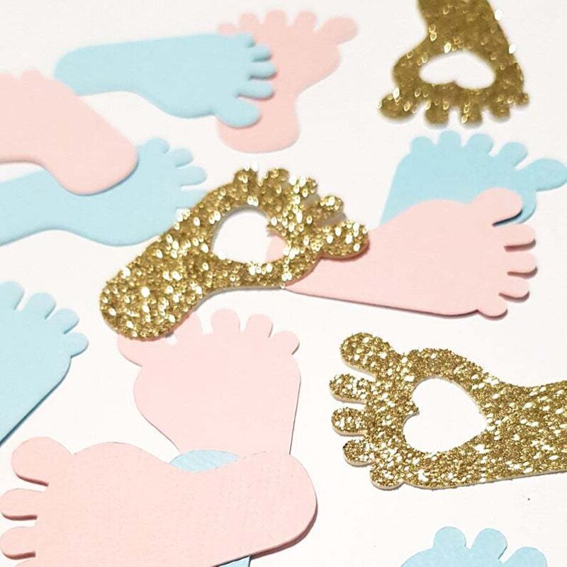 100 stk pink blå &amp; guld baby fodaftryk konfetti baby shower køn afslører fest bordpynt slik favor box gør det selv forsyninger