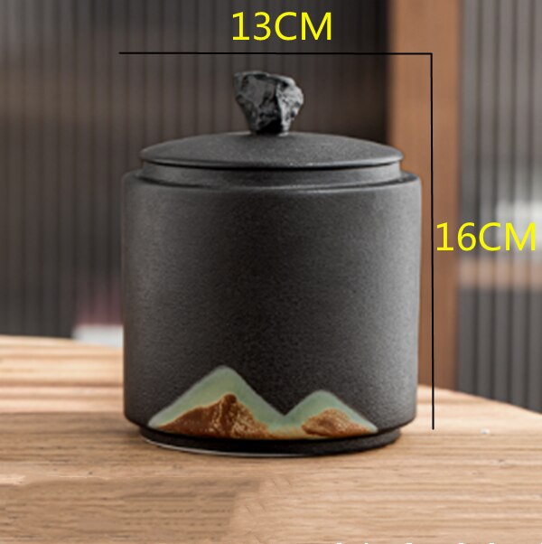 Chinese Ceramic Tea Pot Sealed Ceramic Storage Pot Household Black Tea Storage Tank Household Stoneware Tea Pot Decoration: A-1PCS