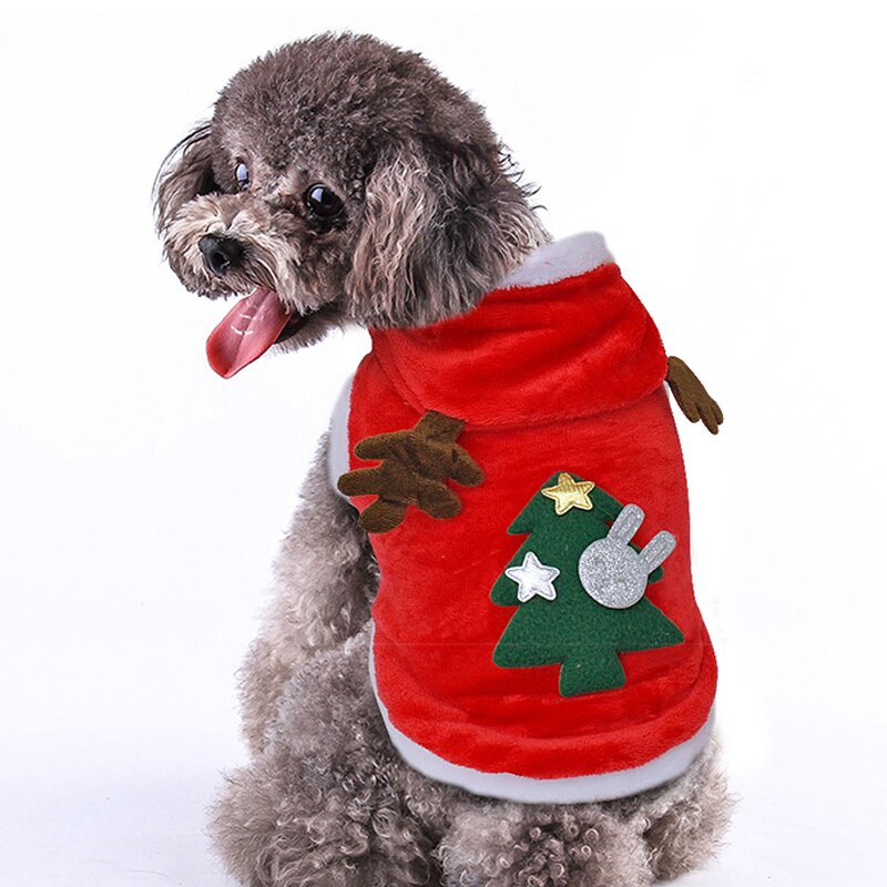 ESTILO DE NAVIDAD bonitos perros gatos monos rojos con capucha árbol de Navidad cálidos accesorios de mascota perro ropa de gato tamaño XS-XL