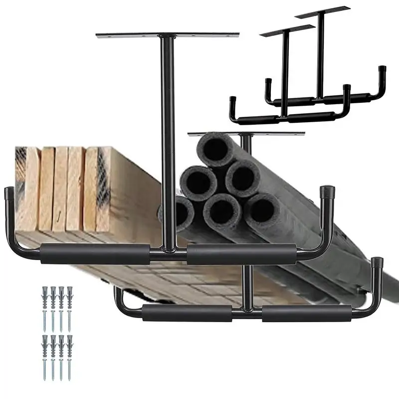 2PC soffitto cremagliera lo scaffale T-a forma di in testa box auto Deposito cremagliera pesante dovere appendiabiti per box auto giardino utensili Pala rastrello Organizer