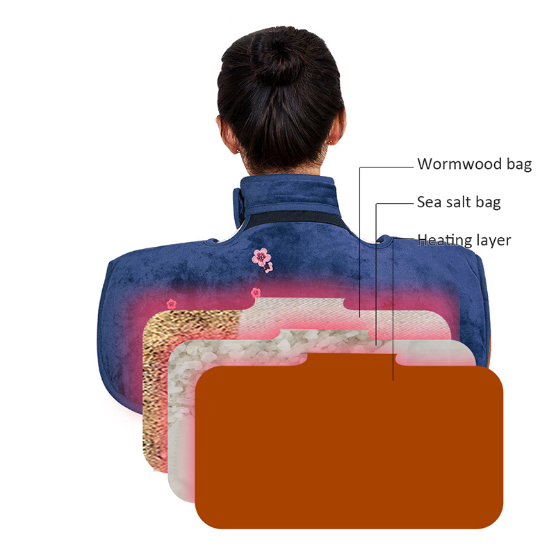Manta de chal de masaje con calefacción eléctrica, almohadilla calentada de sal Herbal para cuello y espalda, envoltura de calor, temperatura ajustable