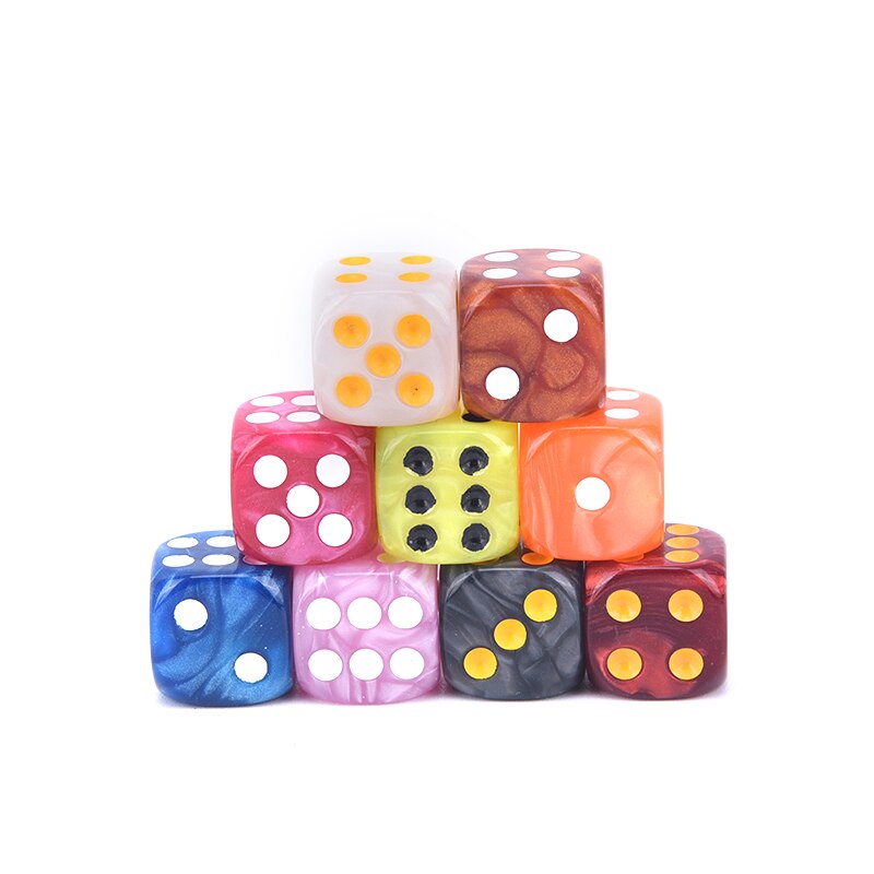 10 Stks/set Kleurrijke 6 Zijdige Dobbelstenen Ronde Hoek Parel Gem Dices 16Mm Spelen Tafel Game Entertainment Levert