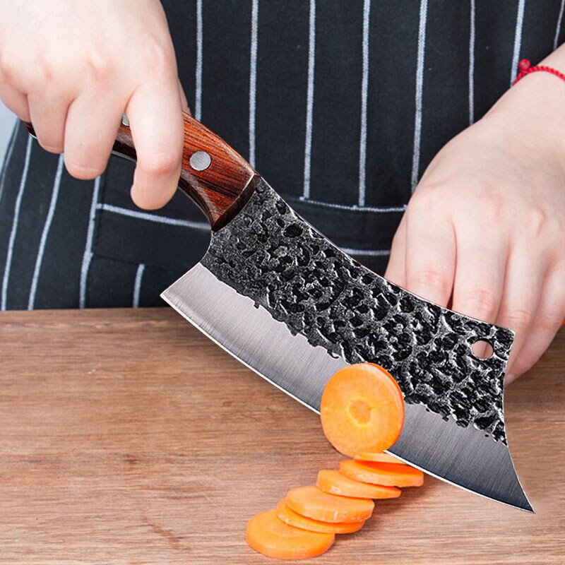 Kokkekniv håndlavet smedet køkkenkniv rustfrit stål slagterkniv til kødbengrøntsager, der skiver fiskeri knfie med låg