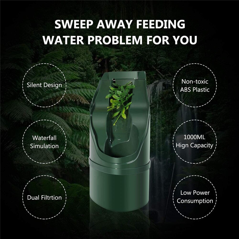 Bebedouro para répteis, fonte cantina com gotejador de água, dispensador para anfíbios, insetos, lagarto, tartaruga, aranha, sapo, gecko