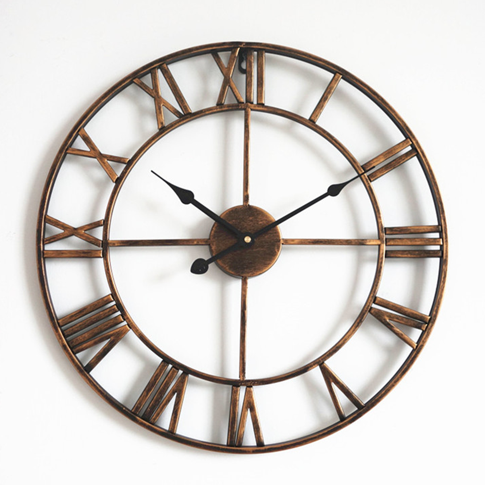 Reloj de pared grande hecho a mano, grande, de madera, Vintage, grande, artístico, lujoso, rústico, Retro 3D, 20 pulgadas: Dorado