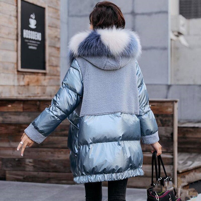 Vinter stor pälskrage parkas jacka dam tjock varm jacka kappa långa vinterjackor plus size dam vadderad överrock