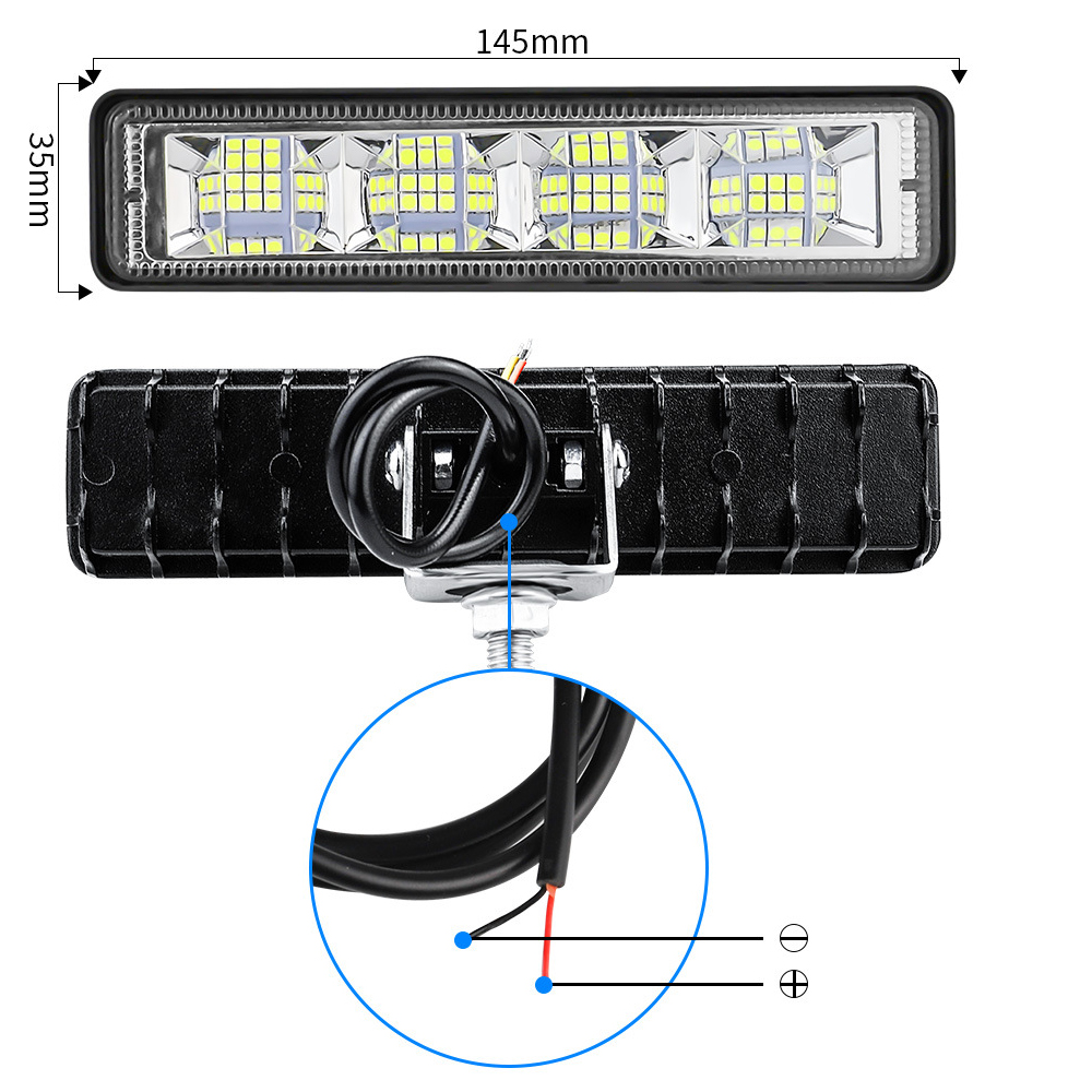 Barra de luz LED de trabajo para coche, 2 uds., 72W, 4x4, 24 LED, barra de luz de trabajo, excavadora, 12-60V, haz combinado para todoterreno, SUV, ATV, Tractor, barco, camiones
