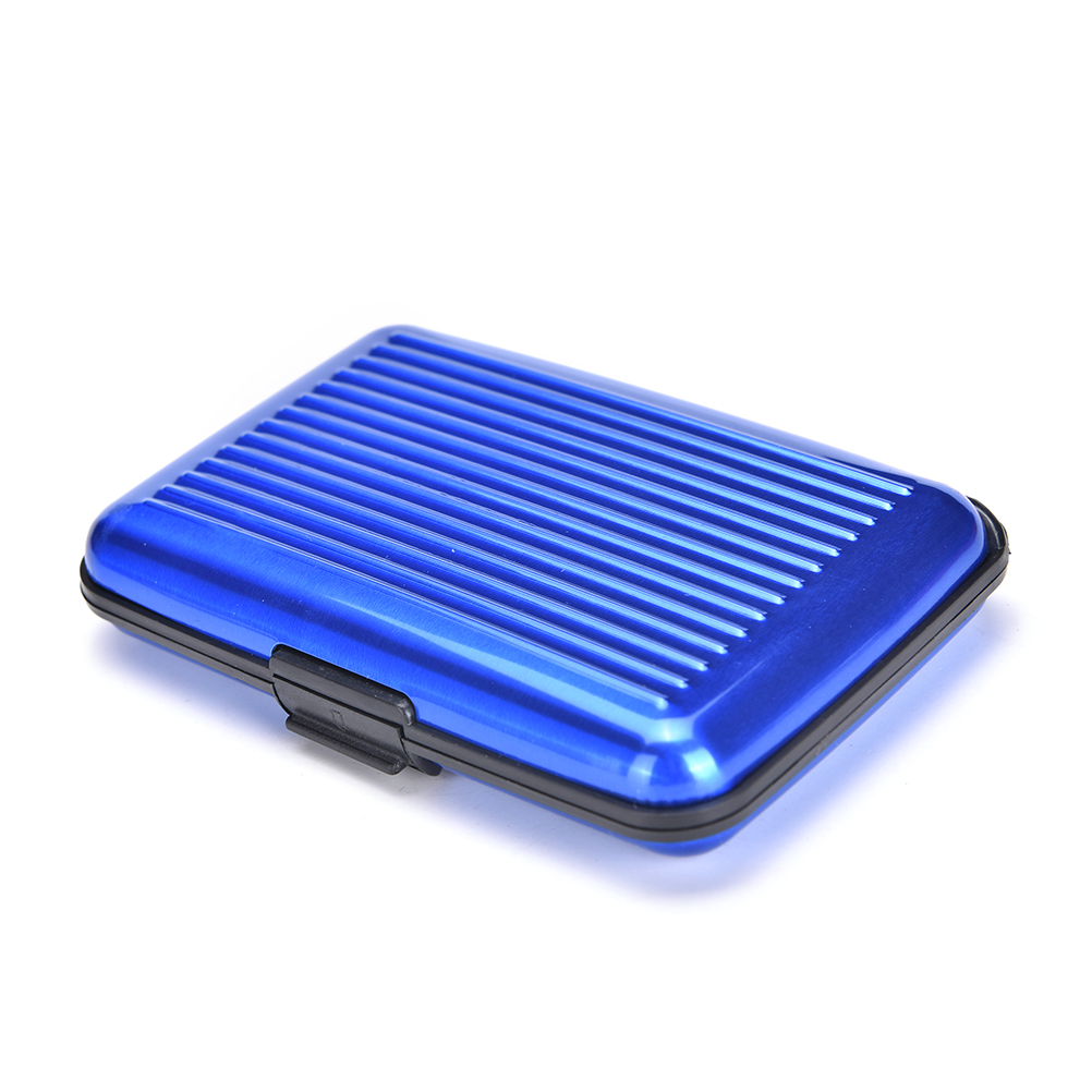 Aluminium kvinder skinnende metal kortholder box kortholdere & note hold kort vandtæt kreditkort id holder etui: Blå
