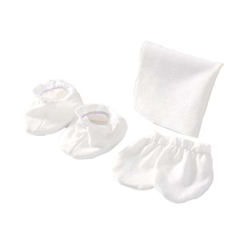 Pasgeboren Zachte Katoen Speeksel Handdoek Handschoenen Voet Cover Set Anti Scratch Wanten A2UB: WHITE