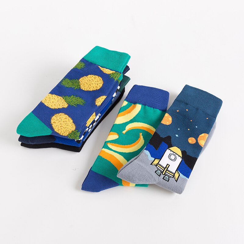 MODA MULAYA Happy Socks Women Men Pineapple Novel Rocket UFO Banana Football Cotton Funny Stock Wedding Christmas Outside