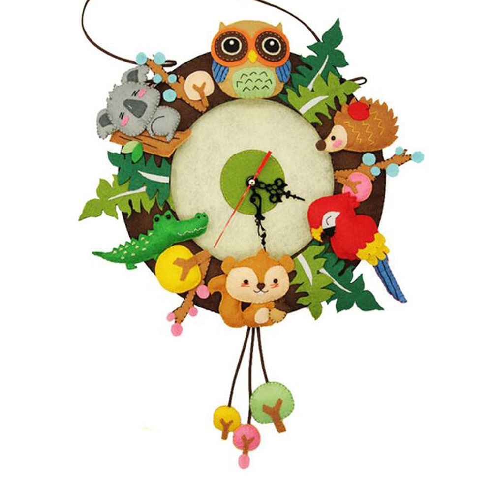 Cute DIY Wall Clock Set Craft Toys Free Cutting Felt Material Cloth Animal Style Handmade Cloth Clock Home Hanging Decoration