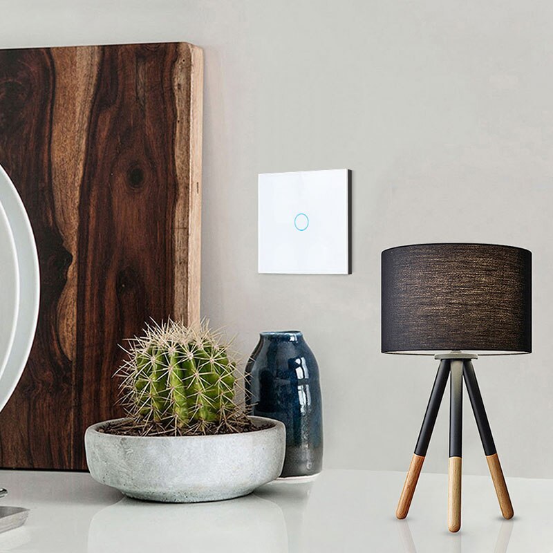 Tuya Touch Light Switch 1/2 Gang Intermediate Stair Switch EU Power Sensor Switches Black White With Glass Panel smart home