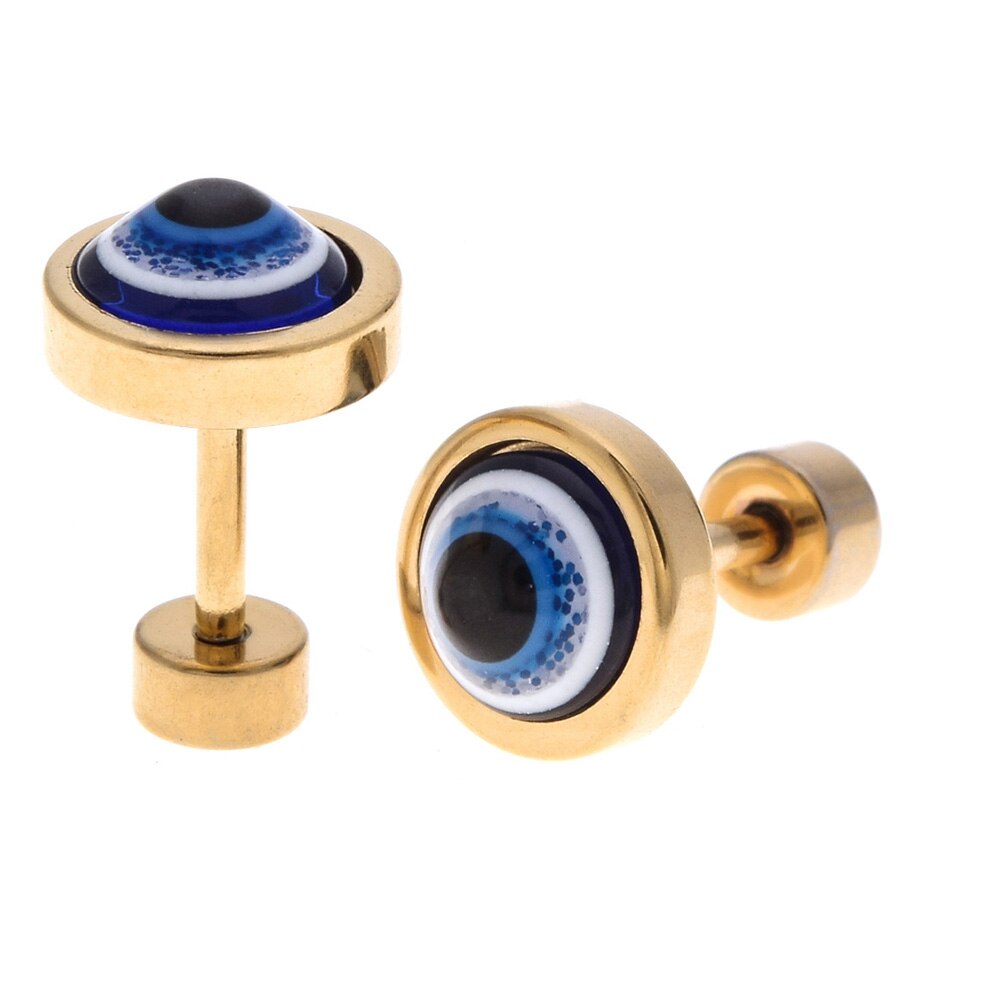 Roestvrij Staal Stud Oorbellen Goud Zwart Zilver Kleur Evil Eye Ronde Oorbellen Voor Vrouwen Mode Piercing Lichaam Sieraden Brincos: Goud-kleur