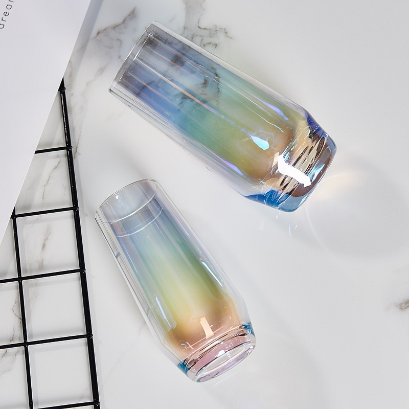 Rainbow Nordic Glass Cup Transparent Simple Water Cup Modern Copas De Cristal Office Juice Milk Drinkware 570ML MM60BLB