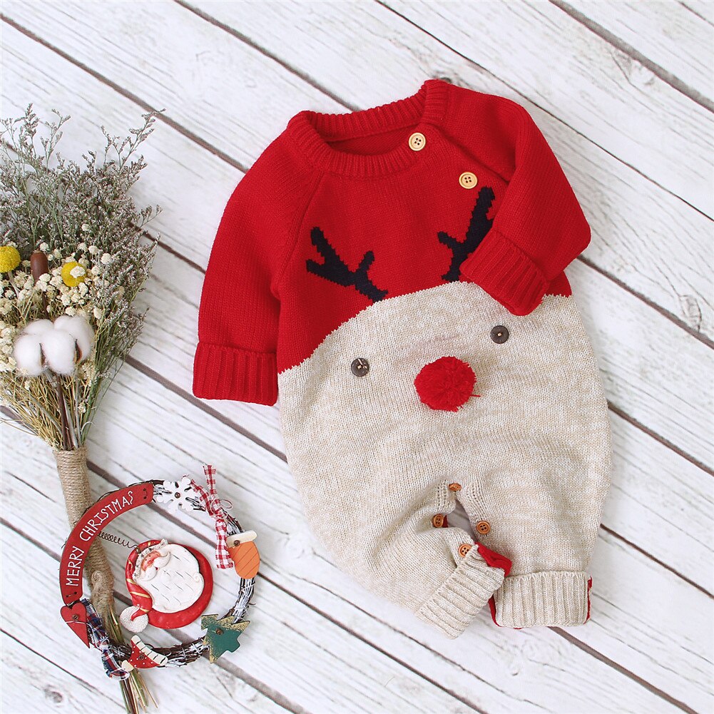 0-2y bebê menino menina natal macacão rena malha infantil macacões natal traje de ano novo inverno lã quente roupas para bebê