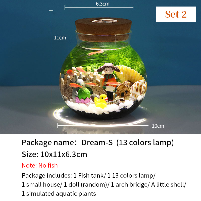 Aquarium Small Fish Tank Micro-view Viewing Aquarium Landscaping Fighting Fish Tank Glass Ecological Bottle Aquarium Accessories: Set2