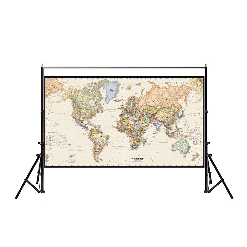 Carte du monde Mercator Projection 225*150cm intissé carte détaillée des grandes villes de chaque pays sans drapeau
