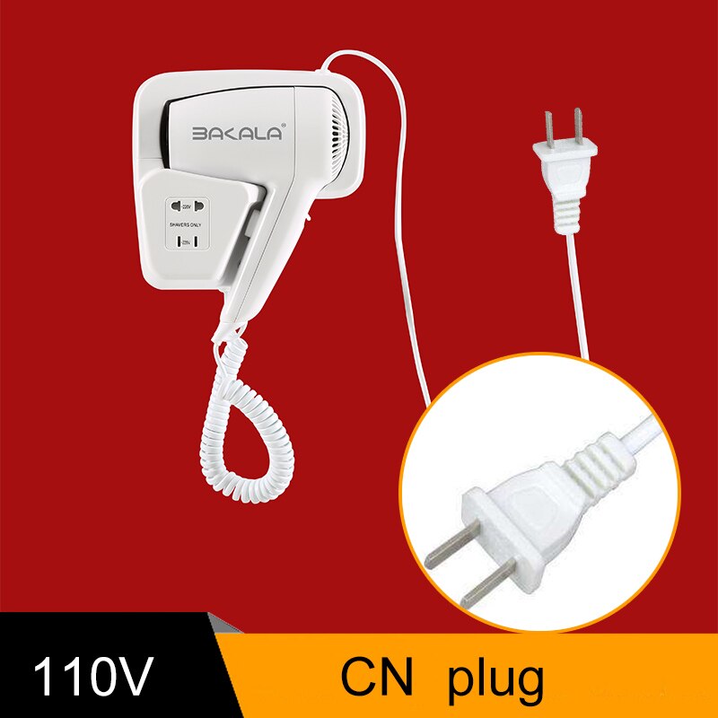 EU CN Plug 110V 220V Dry Hotel Bathroom Home Bathroom Hair Dryer Dry Skin Hanging Wall Mount Hair Dryer: 110V CN Plug