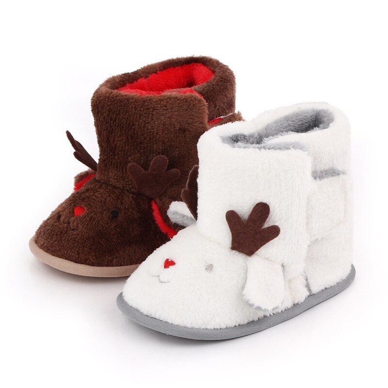 Baby Cartoon Animal Booties 0-18M Winter Warm Plush Fleece Soft Sole Slippers Infant Toddler First Walkers with Non-Slip Bottom