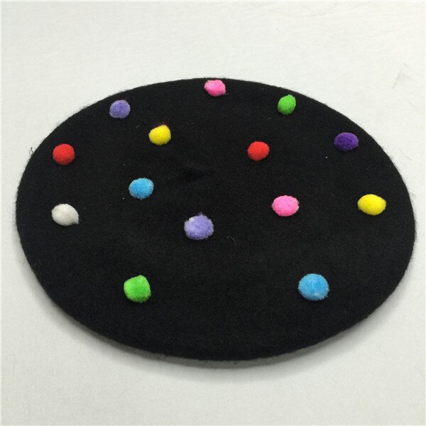 Boina de lana de invierno para niña, gorros cálidos Vintage para niños, boina plana para niñas, boina para mujeres, sombrero de invierno, traje para 3-6 años: Black