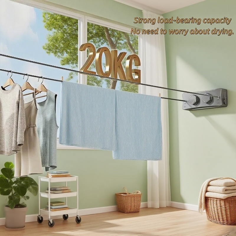 Sznurek na pranie zwijany 5,1 metra, robić użytku wewnątrz i na zewnątrz, ze stali nierdzewnej, wytrzymały, oszczędzający miejsce, idealny robić domu, na balkon lub patio.