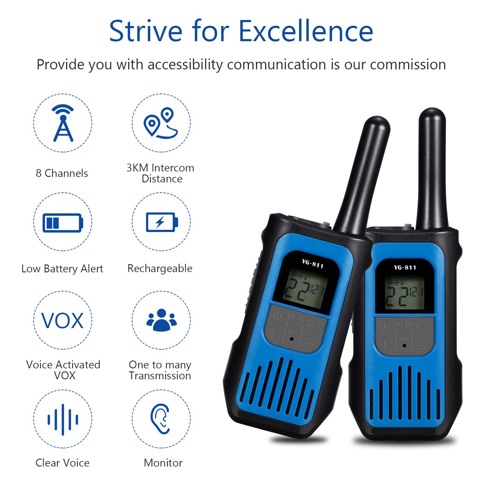Volwassenen Kids Walkie Talkies Lange Bereik 22 Kanaals 0.5W Twee Manier Radio Voor Familie Outdoor Activiteiten Camping Wandelen, fietsen: Blauw / EURO