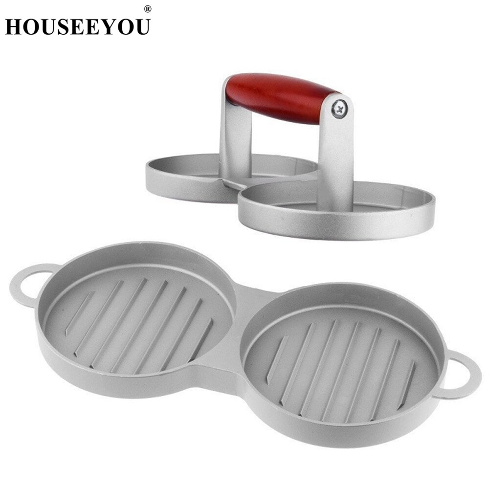 Gör-det-själv hamburgerpress 2 set rund form aluminiumlegering köttpressar nötkött hamburgare form användbar köksredskap tillbehör