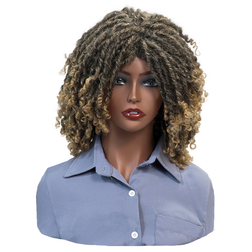 Dreadlock Gevlochten Twist Korte Pruiken Zwart Bruin Ombre 30 Kleur Synthetisch Haar Faux Locs Pruiken Afro Krullend Synthetische Pruik 6inchesfxks: T1B-27 / 6inches