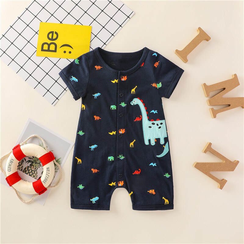 Baby’s Summer Cartoon Dinosaur Short-Sleeves Rompers Toddler Boy Girl 0-18 Months: 6-9 Months