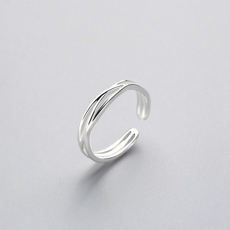 Anillo ajustable de línea giratoria geométricos minimalistas para mujer, joyería fina de Plata de Ley 925 auténtica, accesorios de: Default Title