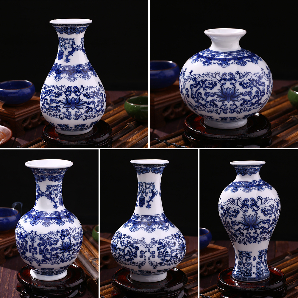 Jarrones de cerámica Vintage para decoración del hogar, jarrón de porcelana antigua azul y blanca, patrón C, chino tradicional, azul y blanco, Fo