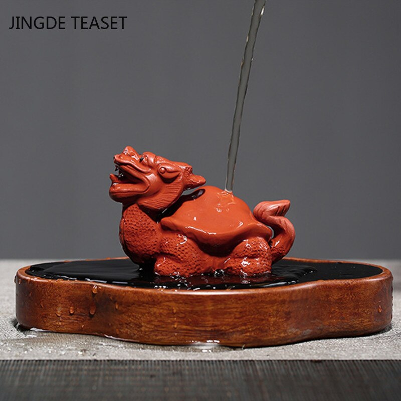 Figura de dragón de la suerte hecha a mano de arcilla púrpura, modelo de tortuga, estatua de animal de té, accesorios de té de Boutique, artesanías, 1 Uds.