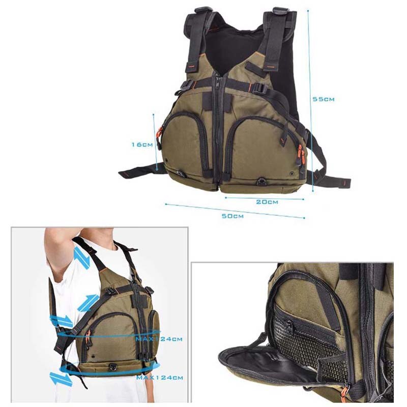 Multiple Pockets Fishing Life Jacket Floatation Vest Adult Adjustable Buoyancy Aid Swimming Boating Sailing Fishing Vest