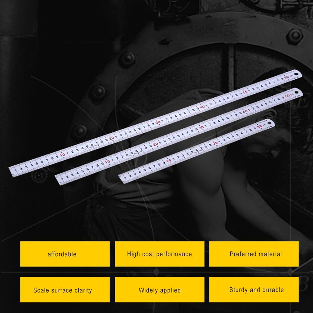 30cm,50cm,60cm Double Side Ruler Stainless Steel Metric Metal Ruler Pocket Pouch Ruler Measurement Tool