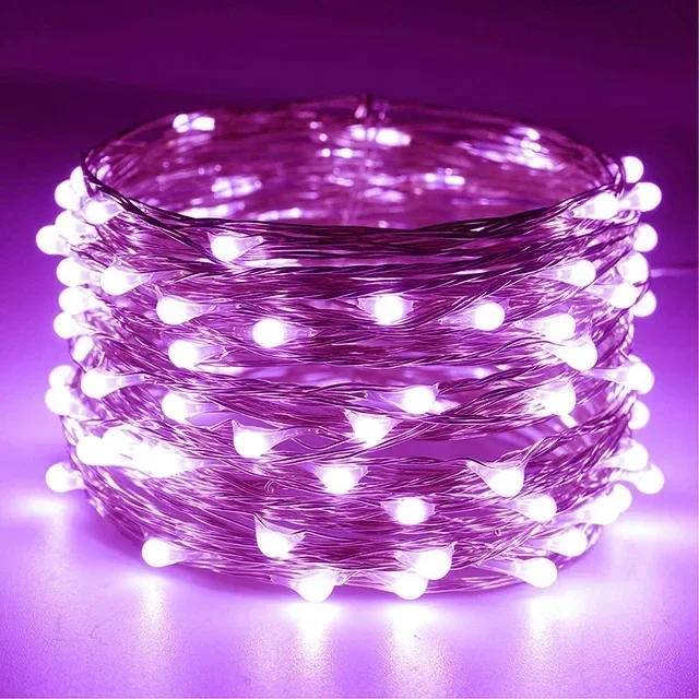 Guirnaldas de luces LED con batería de 1/2/3/5/10/20M, guirnalda de luces de alambre de cobre para dormitorio, jardín, , boda, decoración navideña: Rosa / 650 W