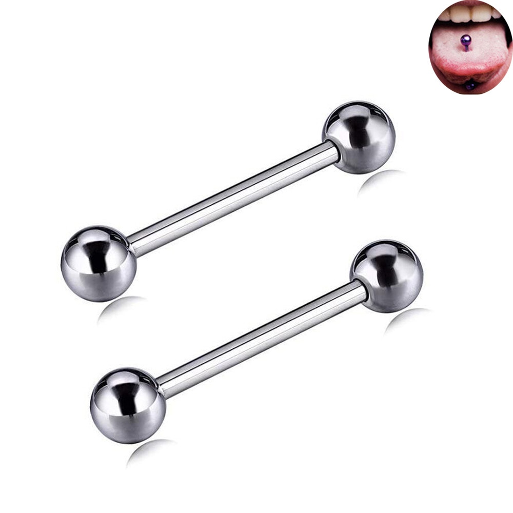 Piercing Lengua 5PCs Industrial Bar Titanium Silver Tongue Barbell Rings Nipple Earrings Punk Body Jewelry