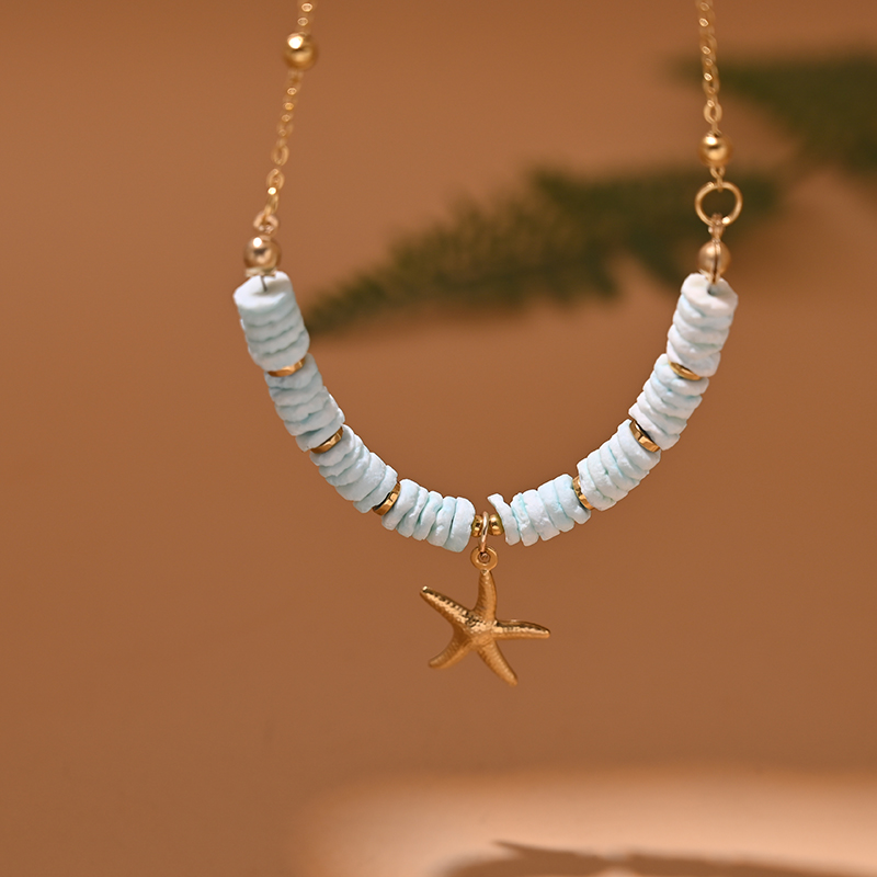 Collier Ras du Cou en Acier Inoxydable pour Femme, Coquille Naturelle, Cœur, Étoile, Bijoux d'Été: Couleur or jaune pâle
