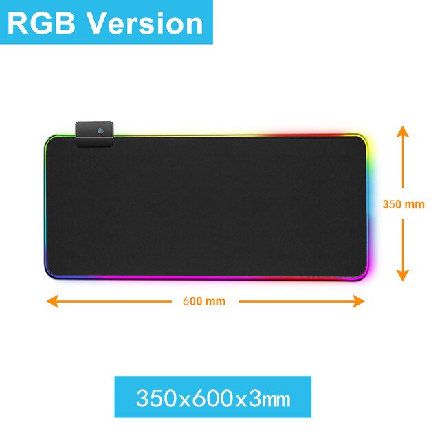 Alfombrilla de ratón RGB personalizada para Gaming alfombrilla de ratón para Gaming, color negro, LED, XXL Alfombrillas grandes de ratón, gran alfombra de escritorio con Teclado retroiluminado de 90x40mm: RGB 350x600x3mm