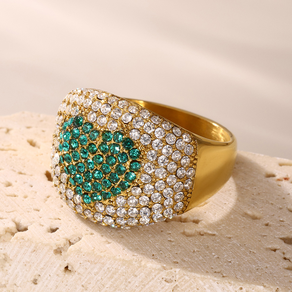 Bague épaisse en acier inoxydable plaqué or pour femmes, en forme de cœur, Zircon coloré, de luxe, pour Couple, bijoux d'été assortis