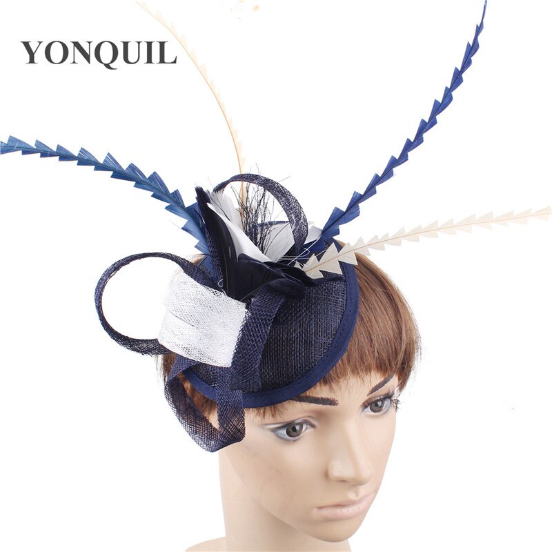 Grønn fast sinamay festfascinator lue sposa kirkehatter bryllup hårtilbehør fjærdekor hodeplagg på hårspenner syf 130