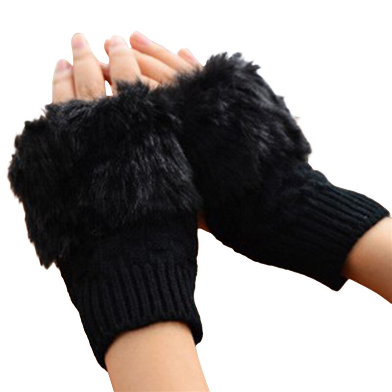 Winter Gloves Female Fingerless Gloves Without Fingers Women Cotton Warm Winter Gloves Hand Wrist Warmer: Black