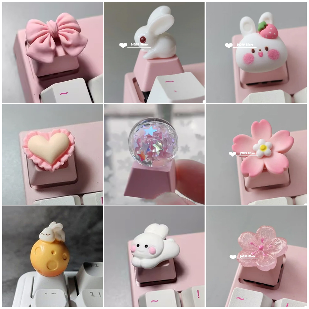 Capuchons de touches de clavier faits à la main, dessin animé, joli pour fille, rose, OEM ESC, pour jeu, clavier mécanique, personnalité artisanale