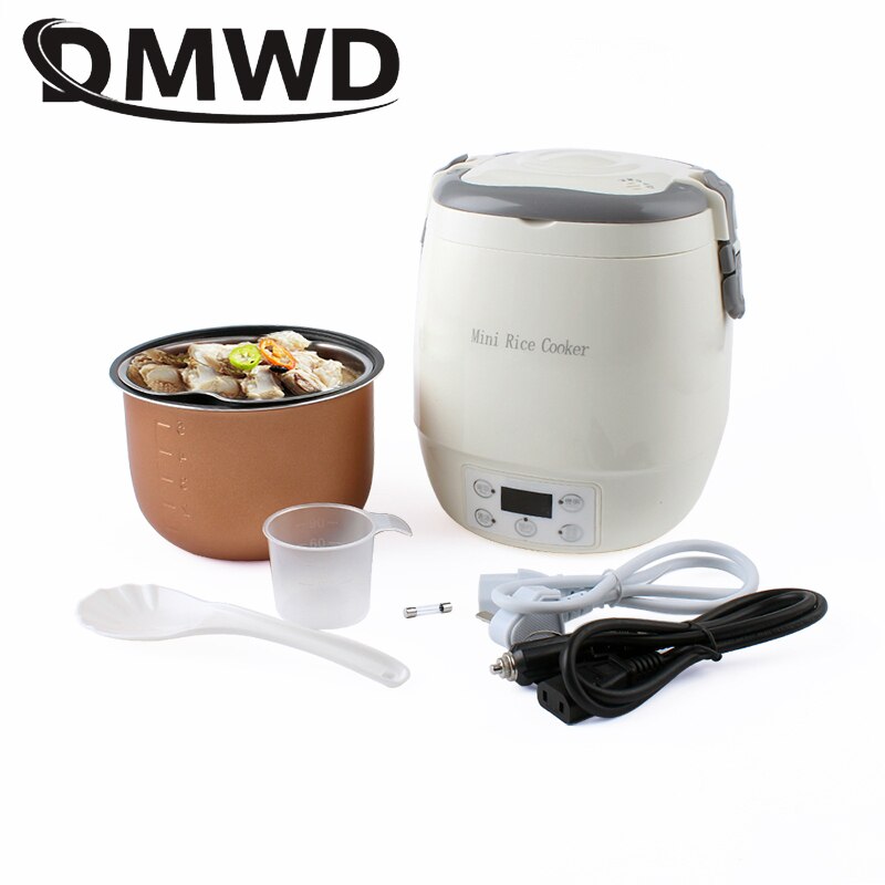 DMWD-Mini olla arrocera eléctrica para uso en coche, vaporera de alimentos, huevos, sopa, gachas, máquina de cocina, fiambrera con calefacción, 1.6L, 12V, 24V