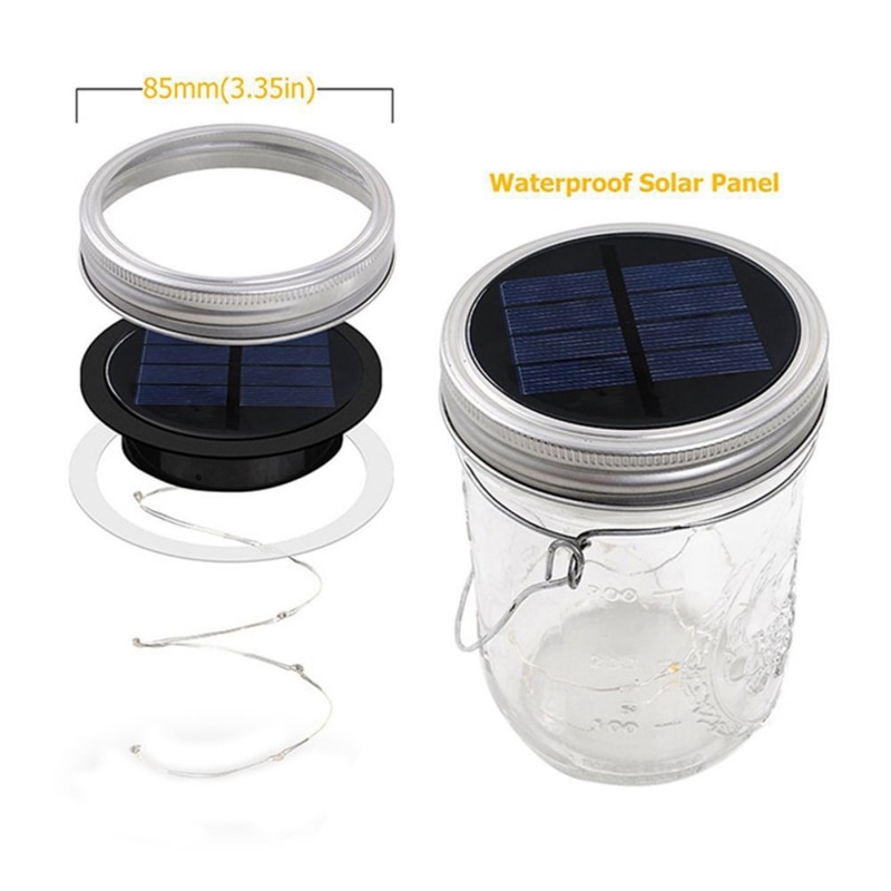 Tapa de tarro de cristal romántico Solar de 10 LED, luz LED para casquillo (solo tapa) con 1 M de iluminación de decoración, cuerdas para decoración de jardín al aire libre.